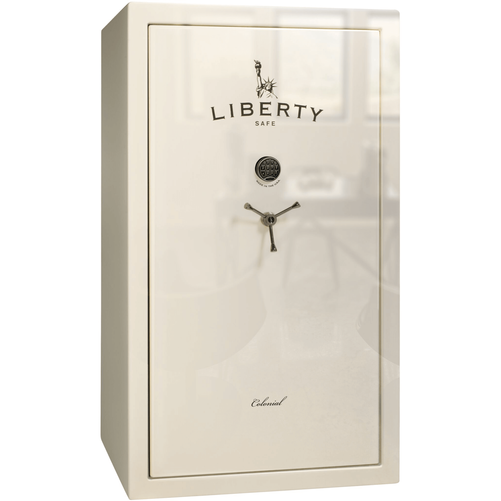 Colonial 50 | Level 4 Security | 75 Minute Fire Protection | White Gloss Black Chrome Electronic Lock | Dimensions: 72.5" H x 42" W x 27.5" D - Closed Door