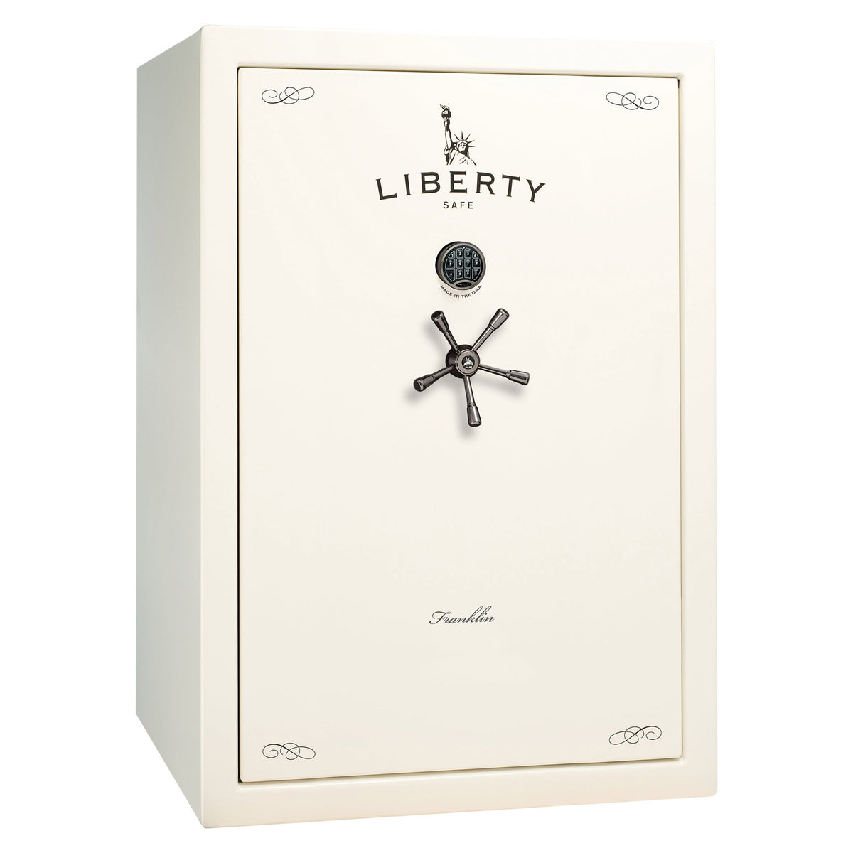 Franklin 45 | Pro Flex Interior | Level 5 Security | 110 Minute Fire Protection | Dimensions: 60.5&quot;(H) x 42&quot;(W) x 27.5&quot;(D) | Up to 60 Long Guns | White Gloss Black Chrome | Electronic Lock - Closed