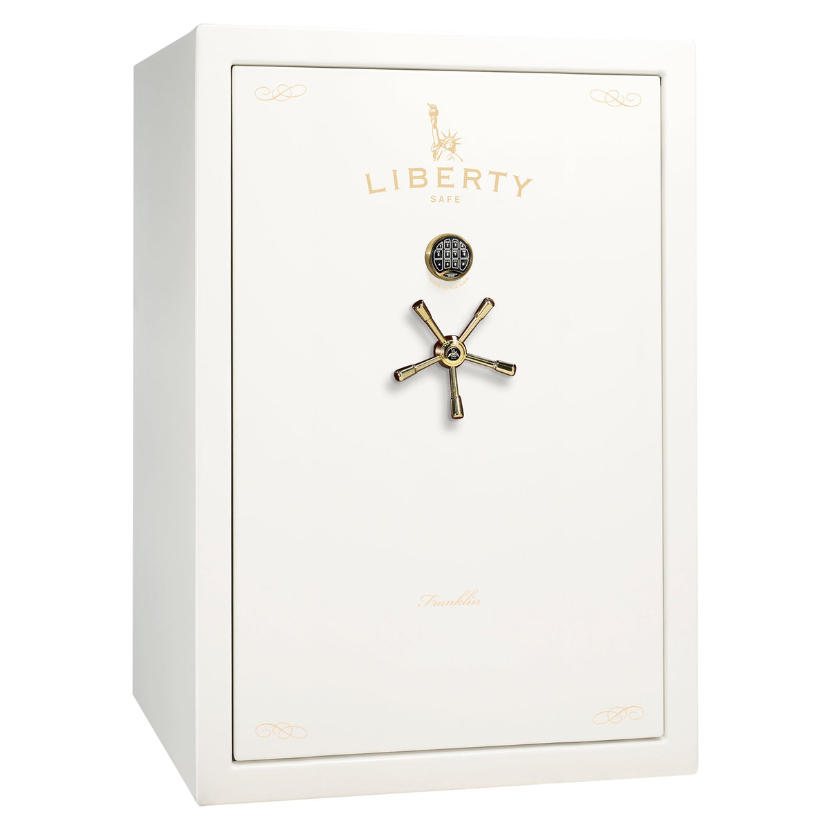 Franklin 45 | Pro Flex Interior | Level 5 Security | 110 Minute Fire Protection | Dimensions: 60.5&quot;(H) x 42&quot;(W) x 27.5&quot;(D) | Up to 60 Long Guns | White Gloss Brass | Electronic Lock - Closed