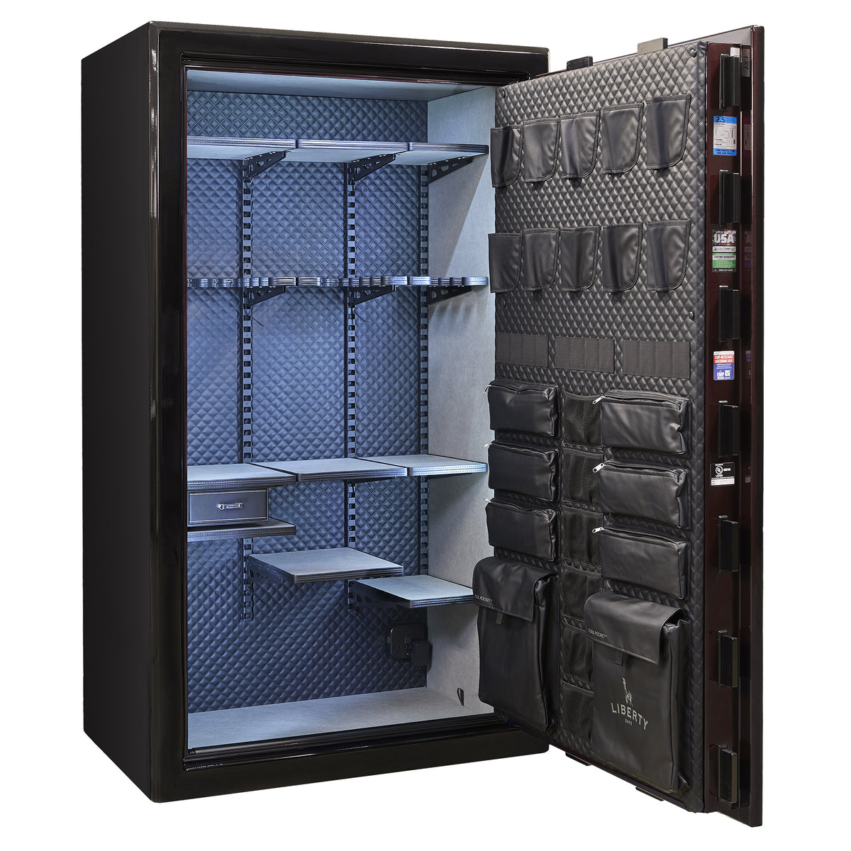 Presidential Series | Level 10 Security | 2.5 Hours Fire Protection | 50 | Dimensions: 72”(H) x 42”(W) x 27.75"(D*) | Burgundy Gloss Gloss | Mechanical Lock - Open